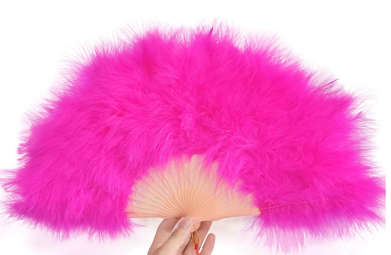 Happy Feather Handheld Marabou Feather Fan, 1920s Vintage Style Flapper Hand Fan for Costume Party and Dancing-Fuchsia - Image 3